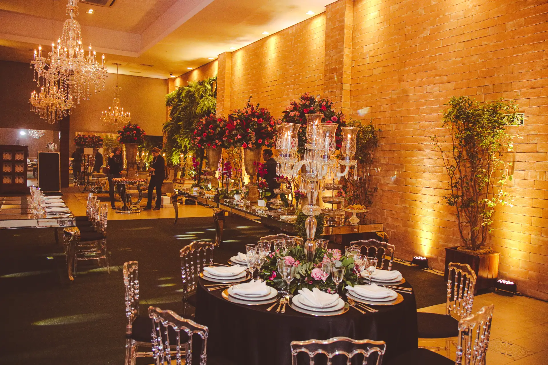 Opulent ballroom with chandeliers